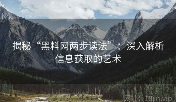 揭秘“黑料网两步读法”：深入解析信息获取的艺术