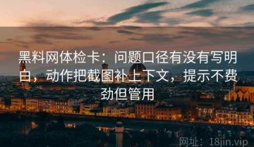 黑料网体检卡：问题口径有没有写明白，动作把截图补上下文，提示不费劲但管用
